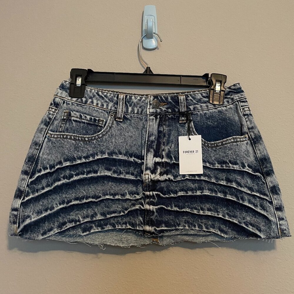 Forever 21, S, Jean Skirt, VERY unique 80's Stone Washed and Lifted Denim Detail